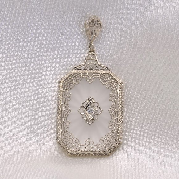 Antique Art Deco Camphor Glass Pendant with Diamond